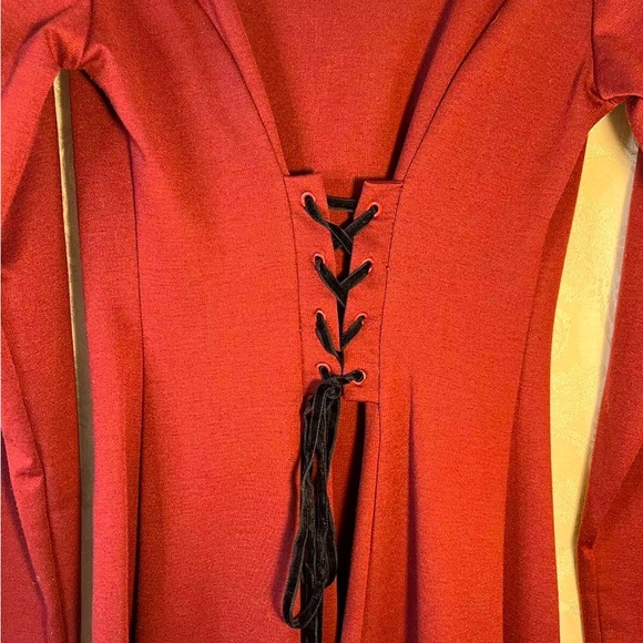 Hot Topic Stretch Corset Dress,Sz. Medium Burgundy W/Black Laces,Cosplay Costume - Picture 7 of 8
